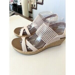 Skechers Pink Beverlee High Tea Sling Back Stretch Wedge Sandals  10 Comfort